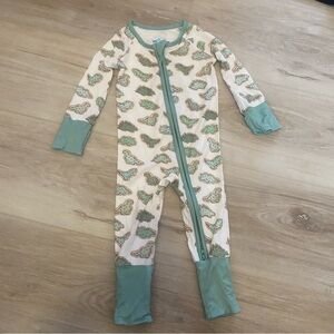 Bamboo Baby Sleeper Green and Cream Dinosaur Cookie Print 0-3 months